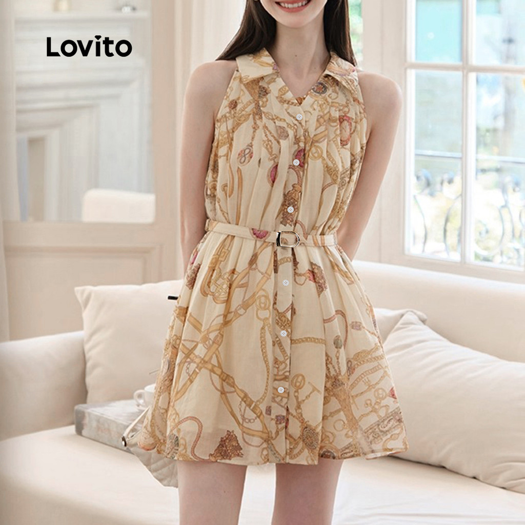 Detalhes do Lovito Vestido Elegante com Botão para Primavera/verão para Mulheres L150ED491