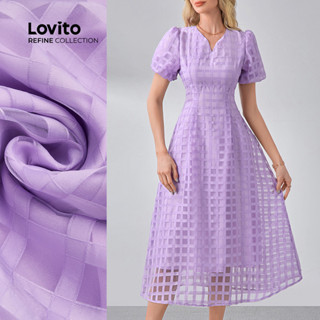 (Lovito Refine) Vestido Elegante para Todas As Estações  Vestido Lilás Claro para Mulheres LR13L137 em Oferta na Shopee