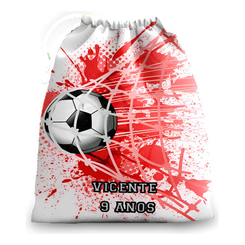 10 Sacolinhas Personalizadas  Tecido Futebol Gol Vermelho 30 cm x 20 cm
