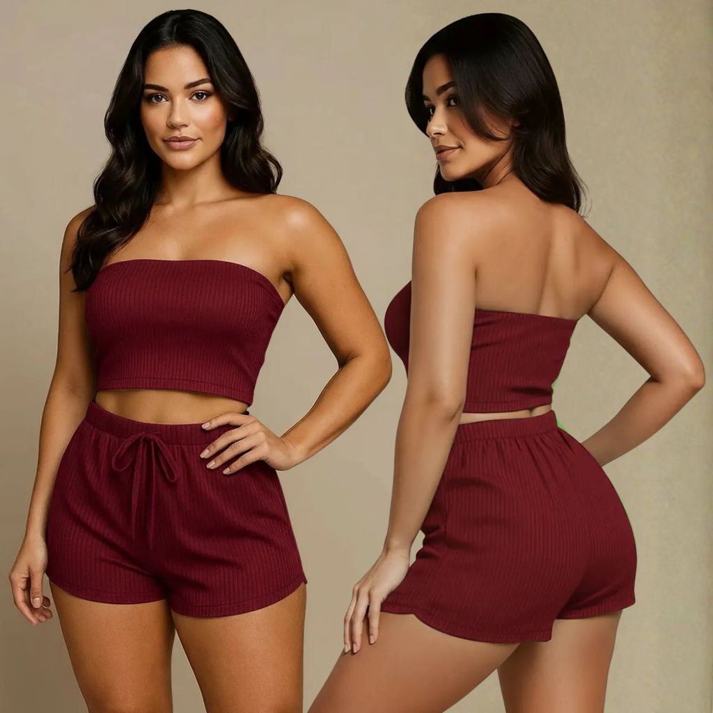 Conjunto Feminino Verão Cropped e Short Canelado Top e Shorts Feninino Paty Femenino Duas Peças Tamanho 36 ao 58 em Oferta na Shopee
