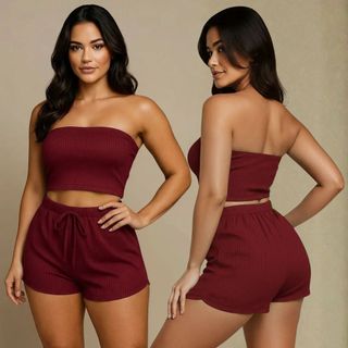Conjunto Feminino Verão Cropped e Short Canelado Top e Shorts Feninino Paty Femenino Duas…