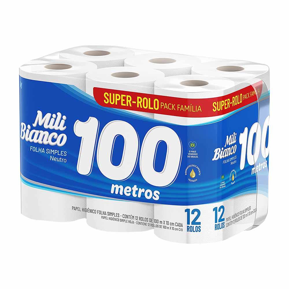 Papel Higiênico Bianco Rolo Com 100 metros Mili 12 Unidades em Oferta na Shopee
