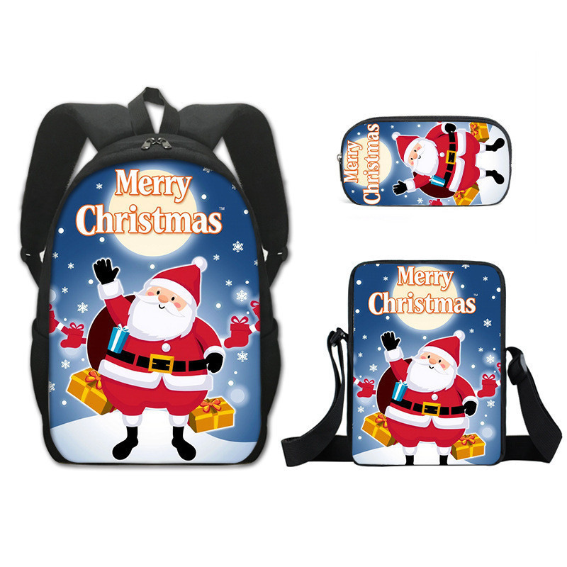 Mochila de Natal Conjunto de Mochila Estudantil de 3 Peças Grande Capacidade Estojo de Lápis 3D Durável AJJS
