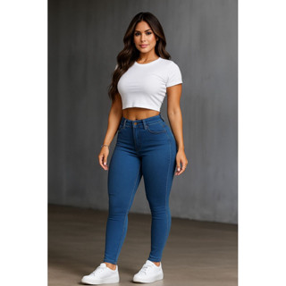 Calca Jeans skinny feminina escura modeladora em Oferta na Shopee