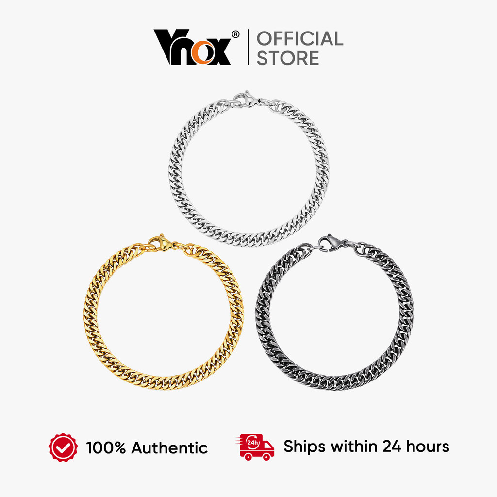 Pulseira Masculina Vnox Com Elo Cubano , Tecido Duplo , Aço Inoxidável , Hipoalergênico , Durável
