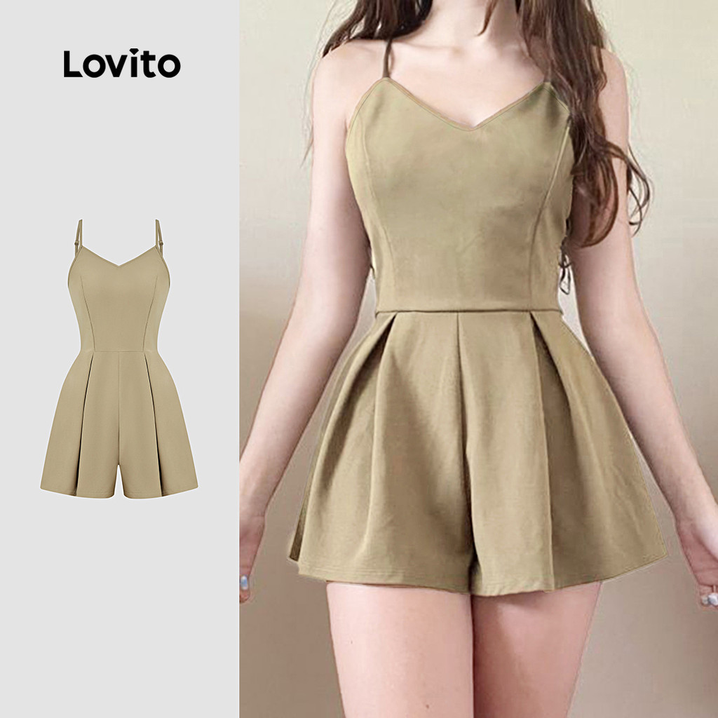 Lovito Macacão Elegante com Zíper Primavera/verão Marrom para Mulheres L154LD380