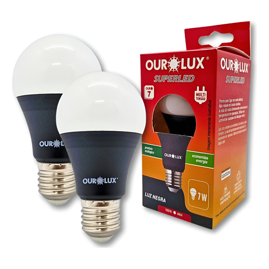 Kit 2 Lâmpadas Bulbo Led Luz Negra 7w E27 Ourolux em Oferta na Shopee