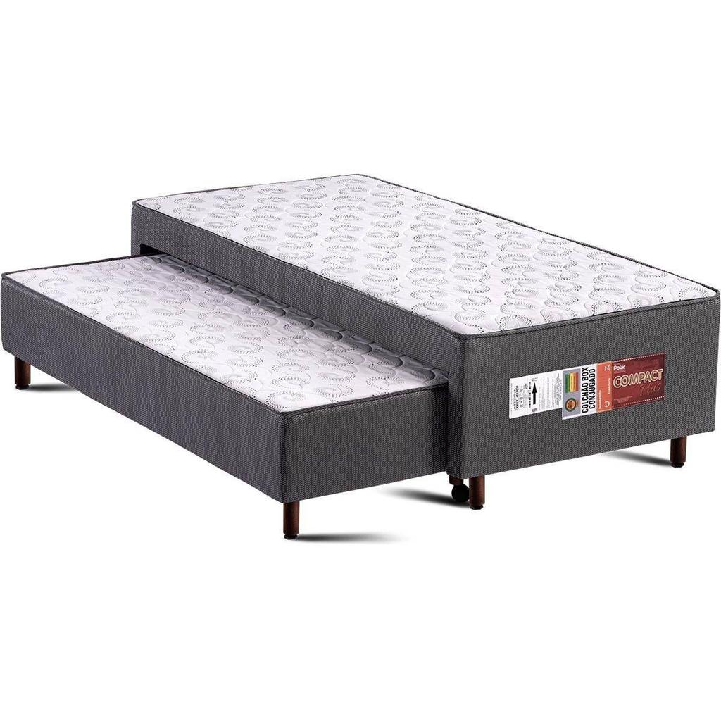 Cama Box c/Auxiliar Conjugado Solteiro: Colchão Ortopédico Compact Plus Grey (88x188x40) Polar em Oferta na Shopee