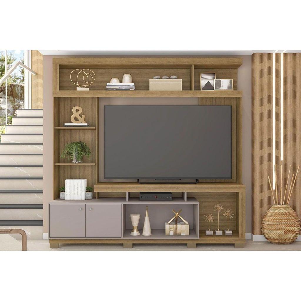 Home p/ TV até 70 Pol Formosa c/ Nicho e Pés 210x207cm Lamina Mel/Cacao - Caemmun
