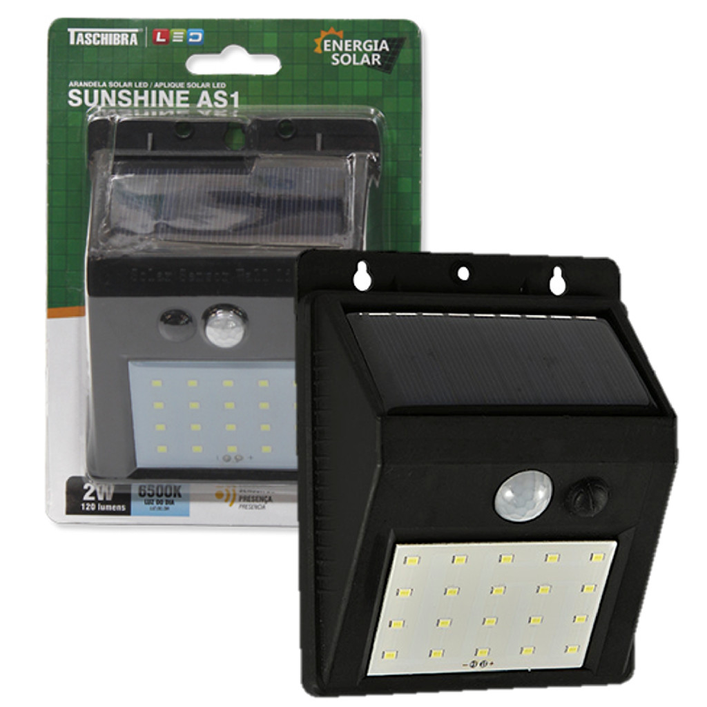 Kit 5 Arandela Solar 2w Sensor Presenca Preta Luz 6500K IP44