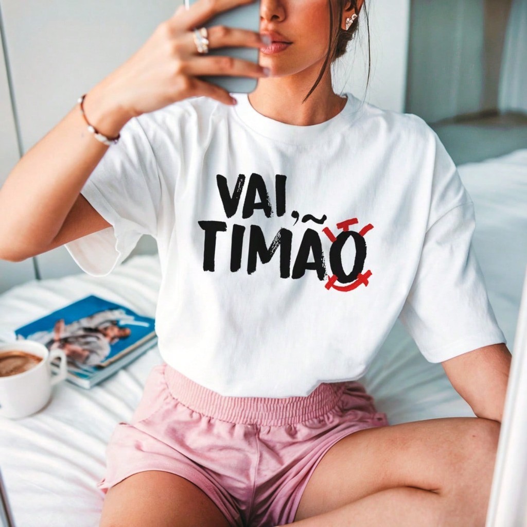 Camiseta Feminina Corinthians - Vai Timao Timão Tradicinal 100% Algodao Timao do Coracao