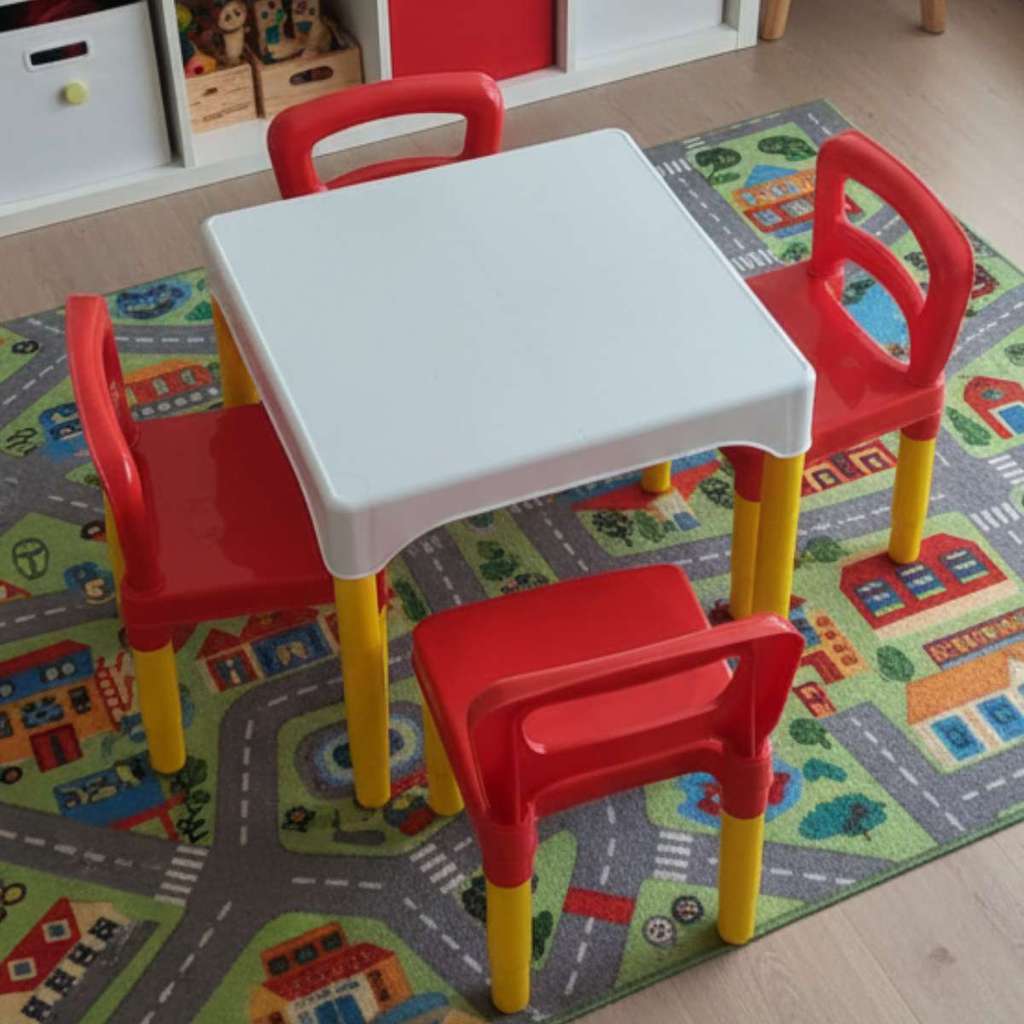 Mesa Mesinha Infantil Educativa 4 Cadeiras Plásticas Para Crianças Atividade Didática Camaleão