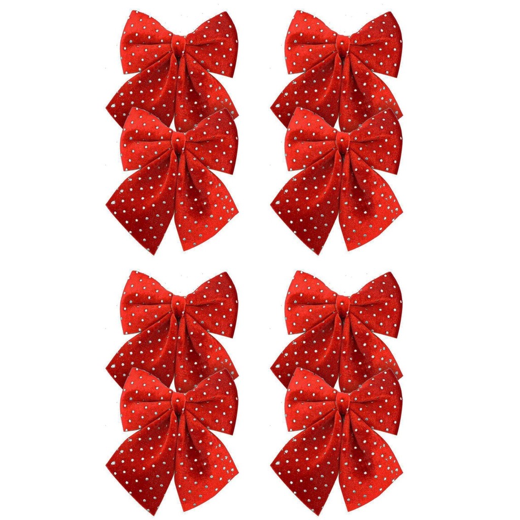 Kit 8 Laços Veludo Vinho Decorados Bolinhas Prata Natal 12x13cm - Magizi