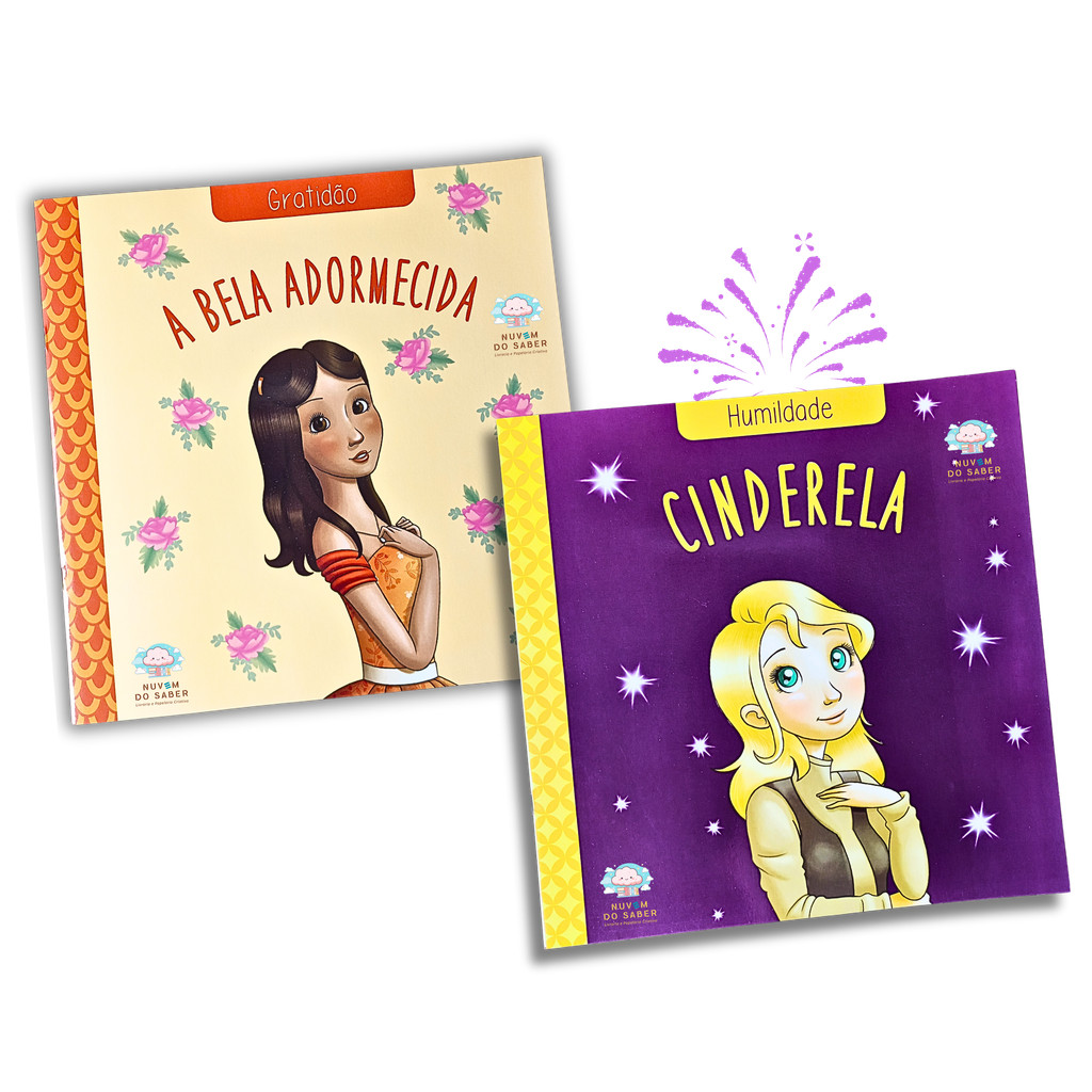 Kit Livro Infantil A Bela Adormecida e Cinderela Conto de Fadas Clássicos das Virtudes