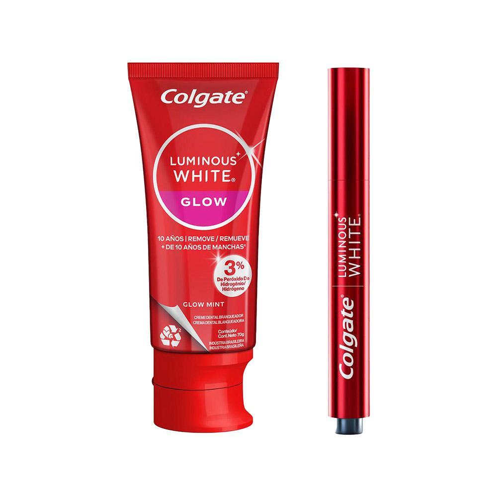 Kit Colgate  Luminous White Caneta Clareadora Dental 2,5ml + Creme Dental Clareador  Glow 70g em Oferta na Shopee