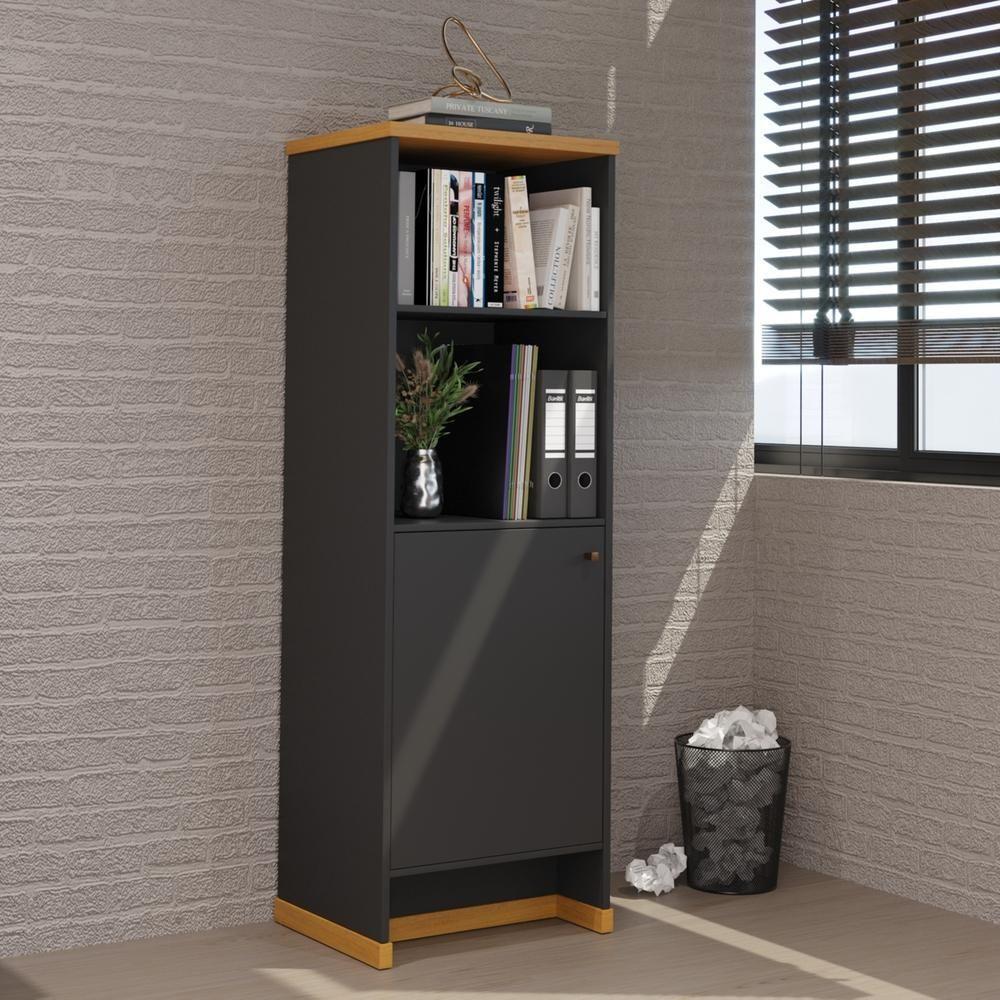 Armário Escritório Com Prateleira E 1 Porta 143cm Verbena - Preto E