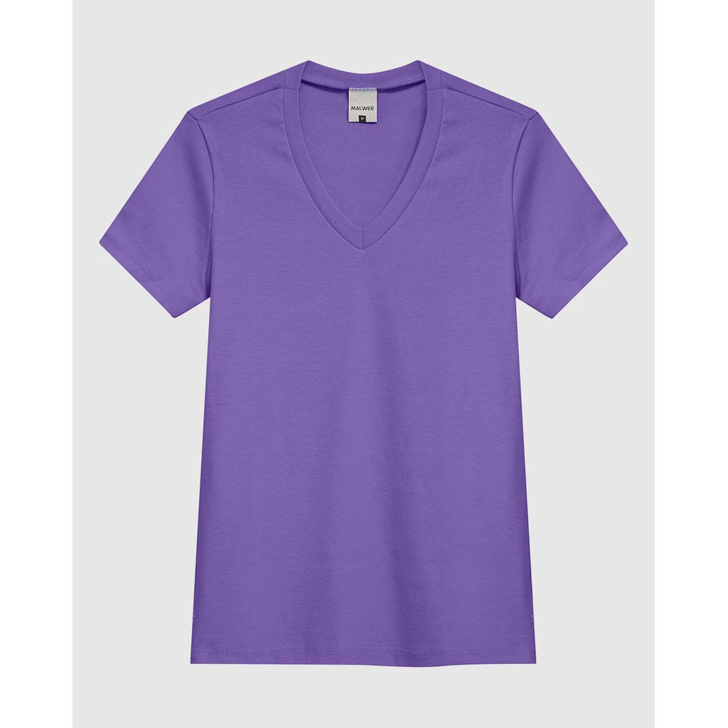 Blusa Feminina Decote V Manga Curta Em Malha Algodão Texturizada em Oferta na Shopee
