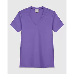 Blusa Feminina Decote V Manga Curta Em Malha Algodão Texturizada