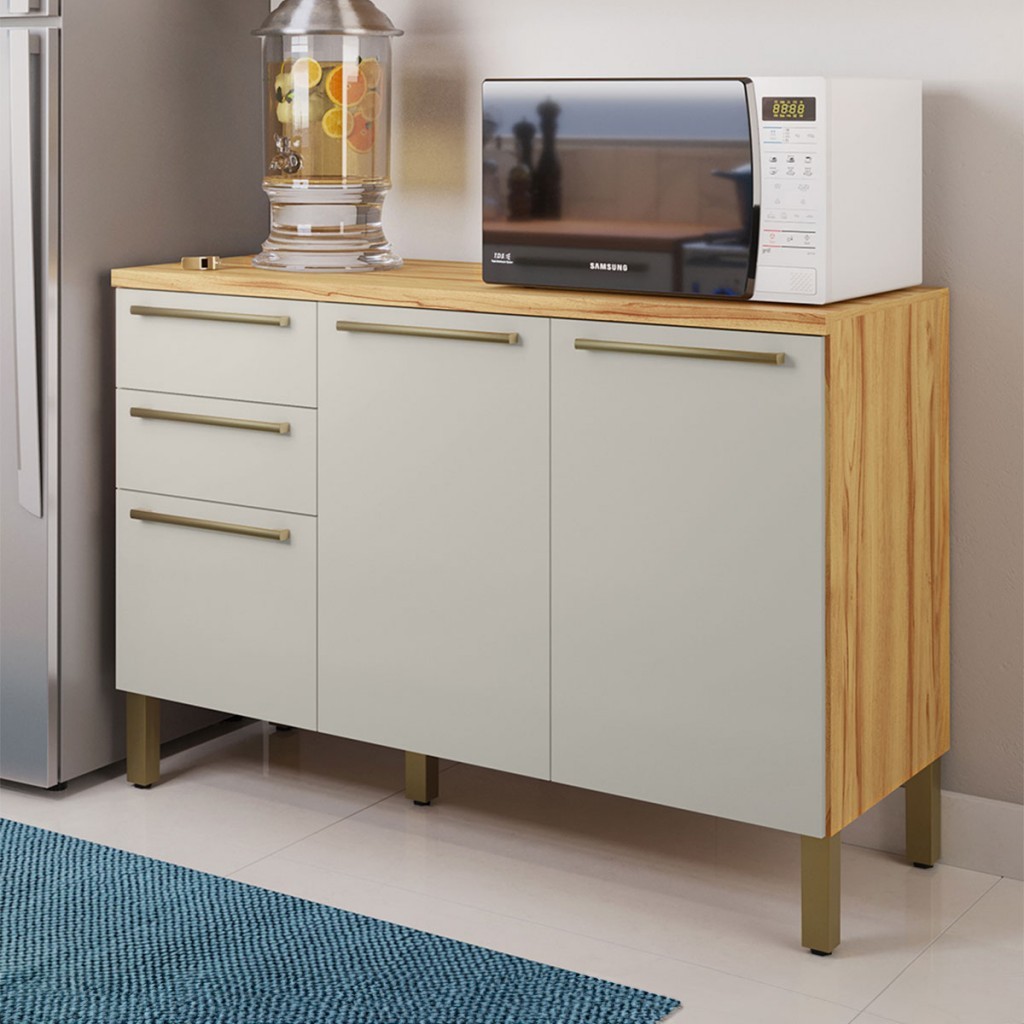 Balcão de Cozinha 120 Cm Napoli 3 Portas 2 Gavetas 100% Mdf em Oferta na Shopee