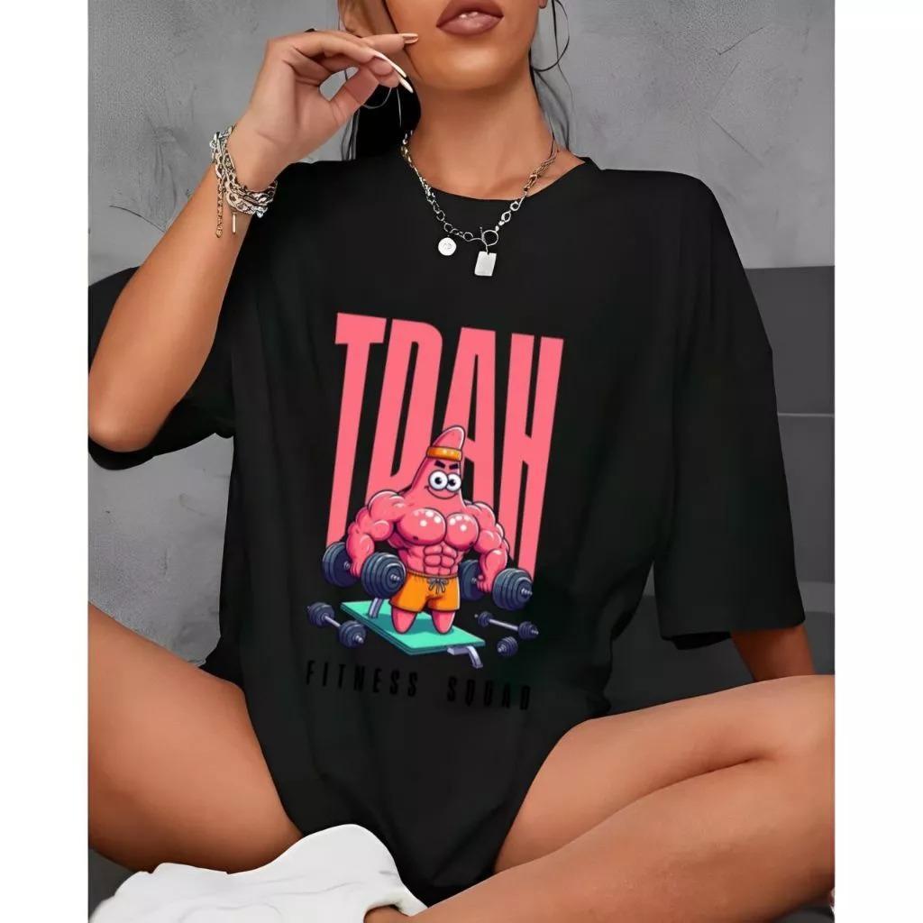 Camiseta Feminina Algodão Premium Adulto Plus Size Infantil Streetwear Over TDAH Patrick Academia Treino Musculação