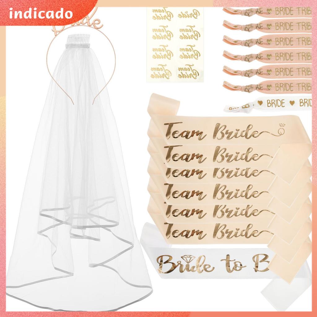 17 Pçs Noiva Para Ser Faixa E Véu Conjunto Decoração Kit Inclui Bandana Festa Shopbc3853