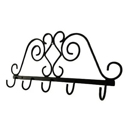 Cabideiro Arabesco de Ferro com Ganchos | Suporte Decorativo Preto