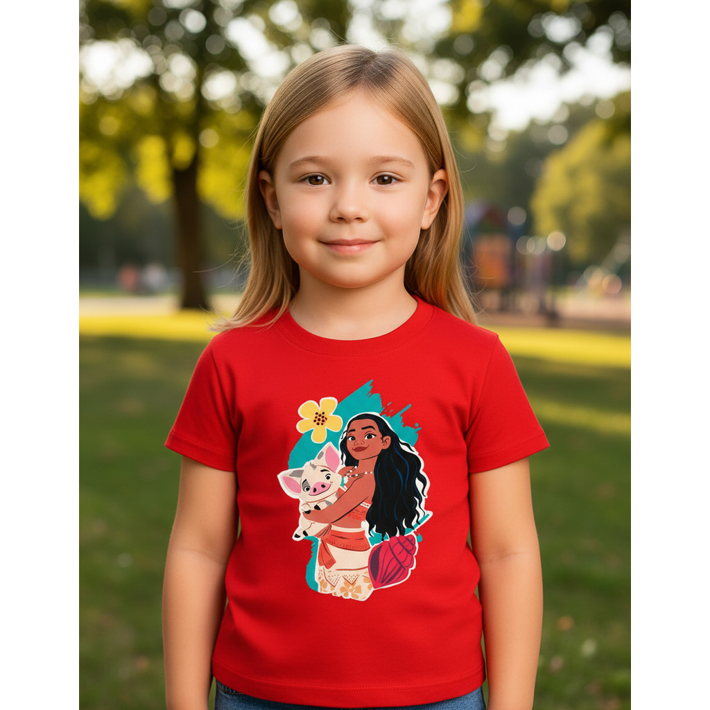 Camiseta Infantil Filme Animação Moana E Porquinho Pua