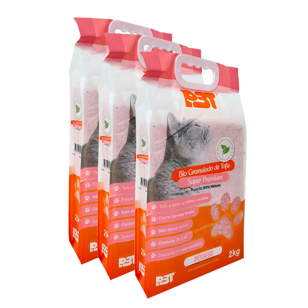 3UN Granulado Biodegradável Tofu Areia Gato 6kg PÊSSEGO P3T