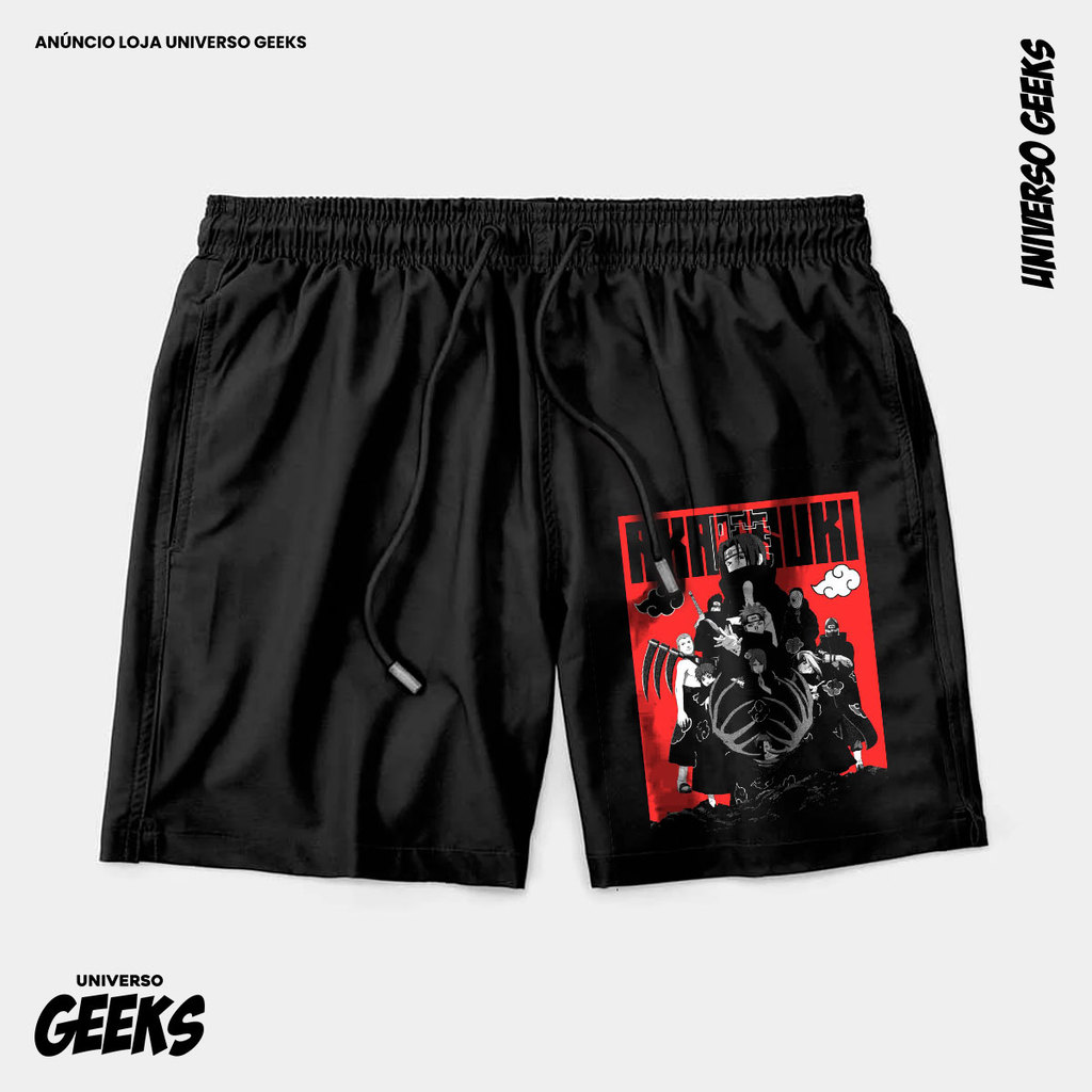 Bermuda Tactel Akatsuki Naruto Vilões Organização Short Confortável Com Elastano Ideal Lazer Treino Esportes Praia