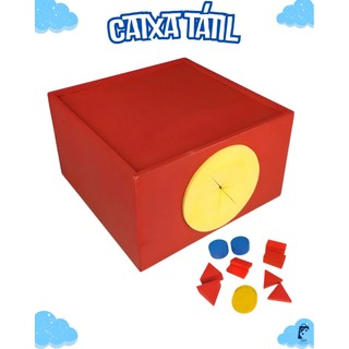 Caixa Tátil Brinquedo Educativo Sensorial Escolar Em Madeira Mdf Com 2 Aberturas + 12 Peças