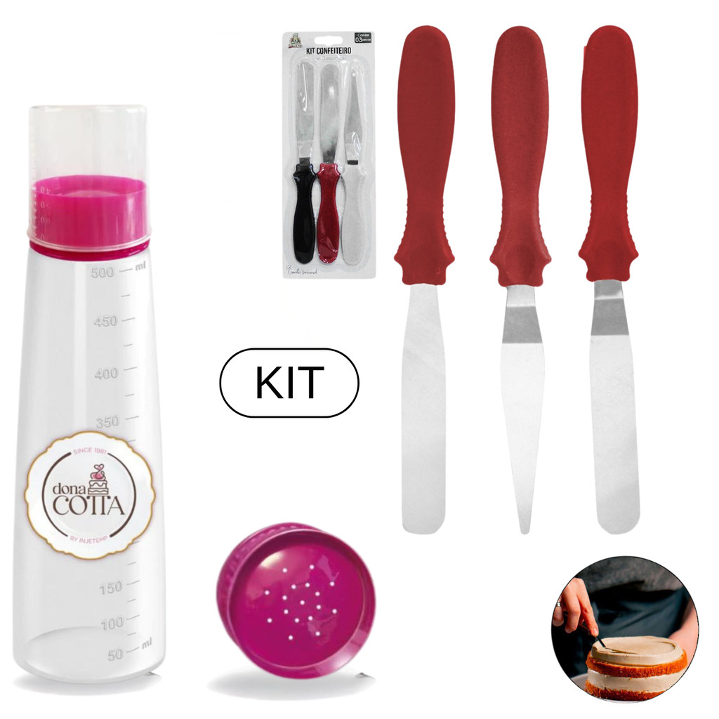 Kit Confeiteiro 1 Regador de Massas 3 Espátulas Decoradoras Cores Sortidas