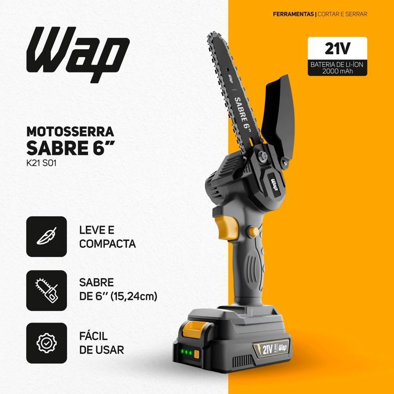 Motoserra Elétrica Portátil WAP Motoserra Sabre 6" K21 S01 Corte de 10cm Para Jardinagem 21V em Oferta na Shopee