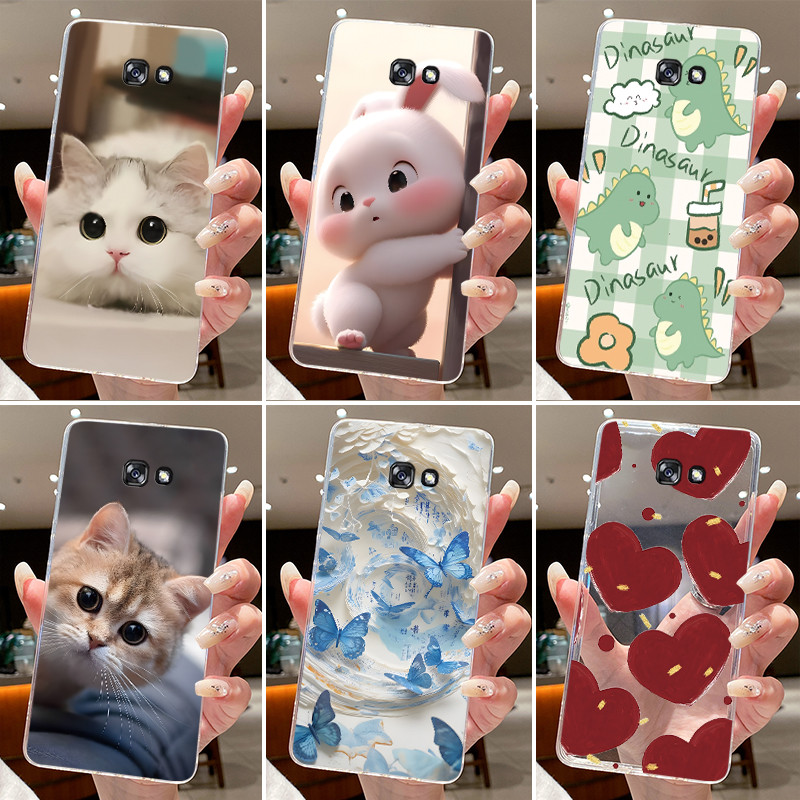 Invólucro De Geléia Para Samsung Galaxy A7 2017 A720 Silicone Claro Macio TPU Capa Traseira Bonito Coelho Gato Dinasour