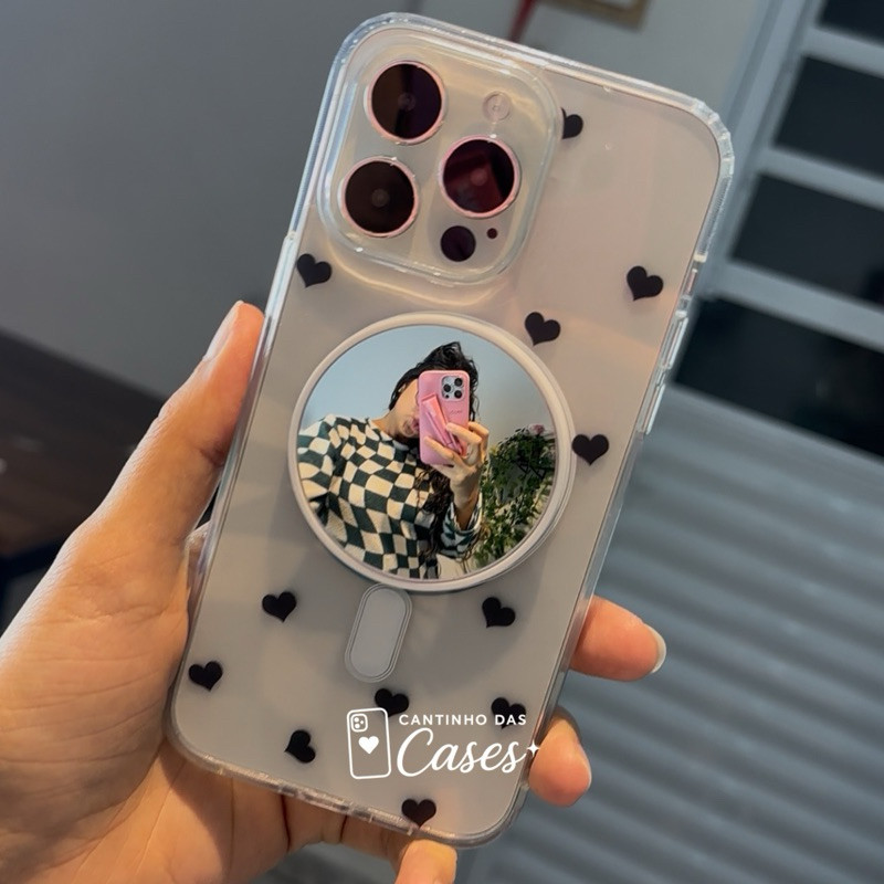 Espelho de  Selfies LUPA Ampliação Portátil Magnético 3 em 1, Anel Giratório e Fixação MagSafe para iPhone e Android