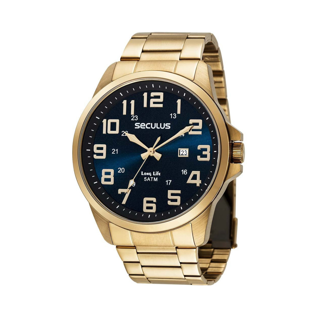Relogio Seculus Masculino Dourado Long Life Original