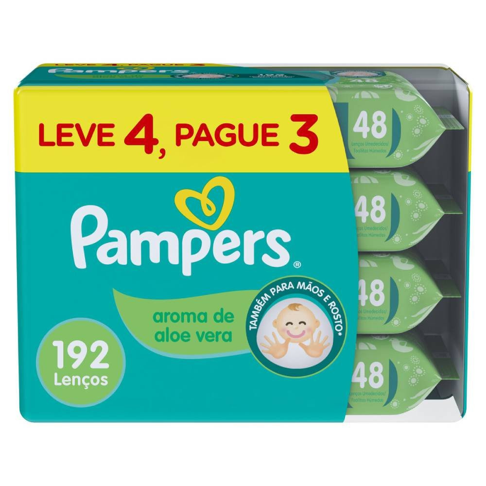 Lenços Umedecidos Pampers Aloe Vera Leve 4 Pague 3 Com 48 Unidades em Oferta na Shopee
