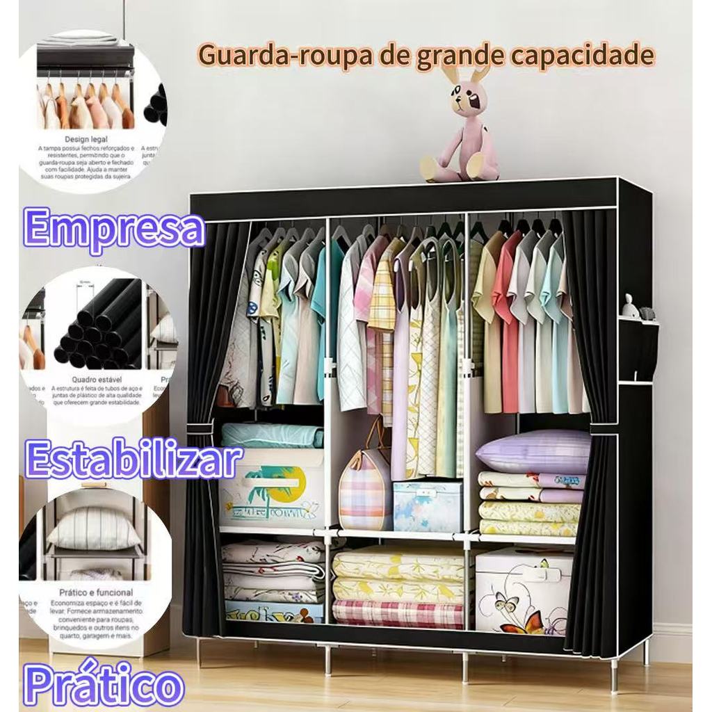 Guarda-roupa simples, com grande capacidade, dobrável, ideal para guardar roupas e fácil de montar