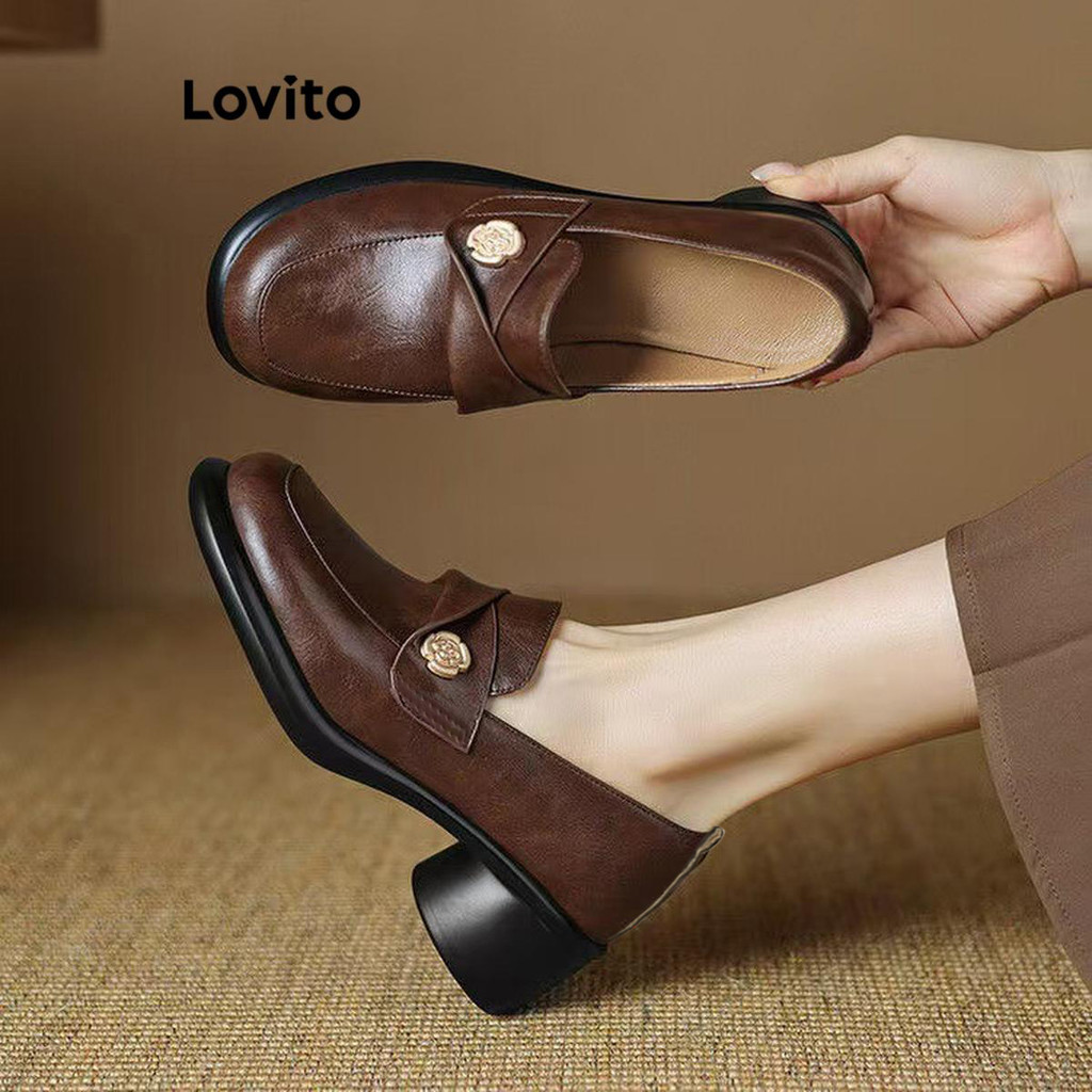 Lovito Elegante Floral Flores Moda Versátil Bloco Salto Quadrado Cabeça Salto para Mulheres LFA58249 em Oferta na Shopee