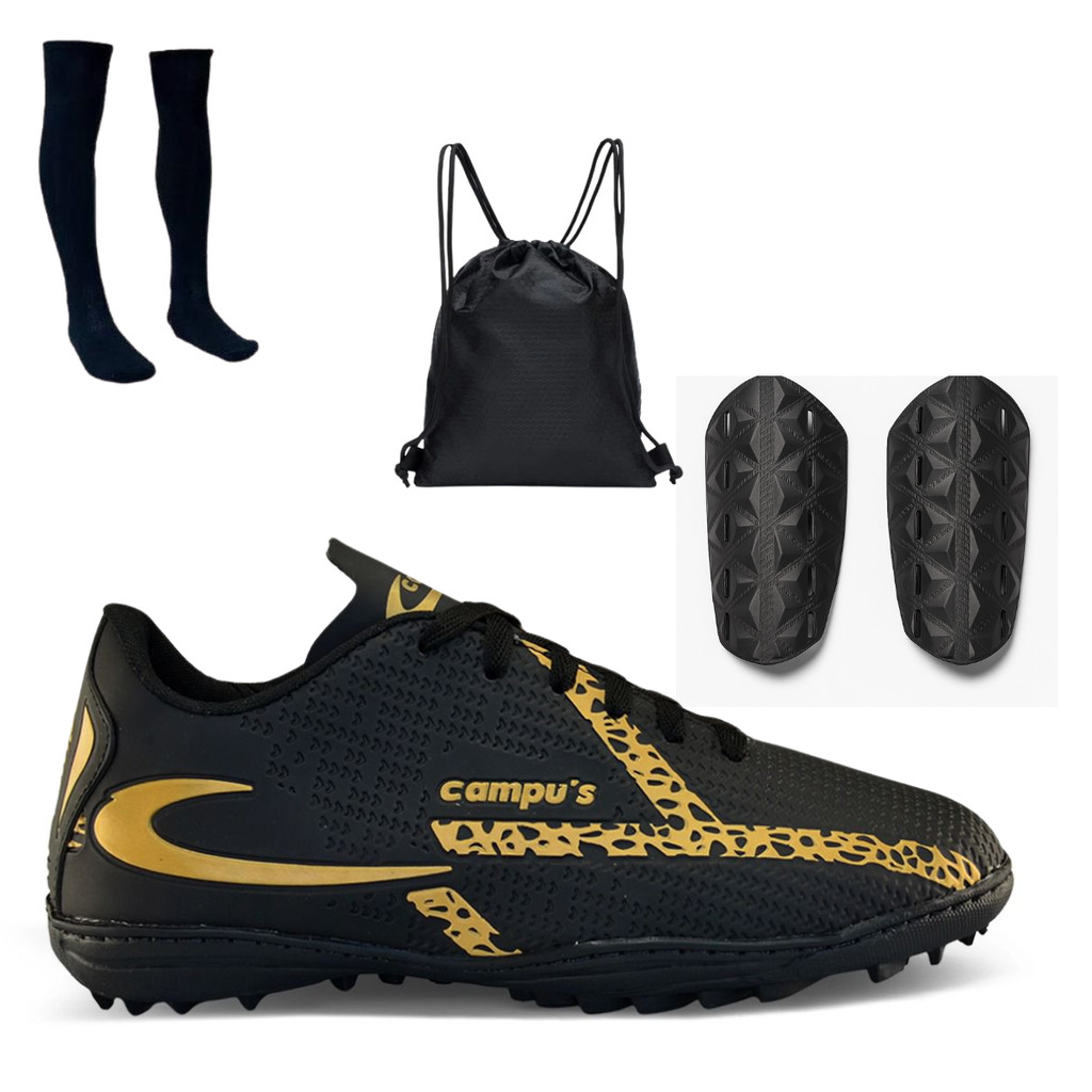 Kit Chuteira Society com Meião Caneleira e Mochila Adulta Sola de Borracha e Costuras Reforçadas