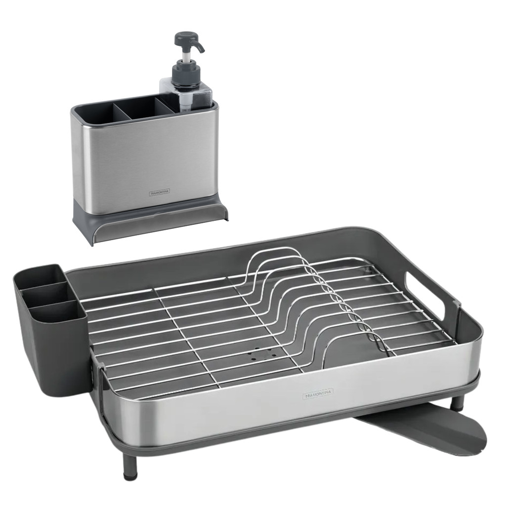 Kit Tramontina Plurale Escorredor de Louças Inox com Bandeja + Organizador de Pi