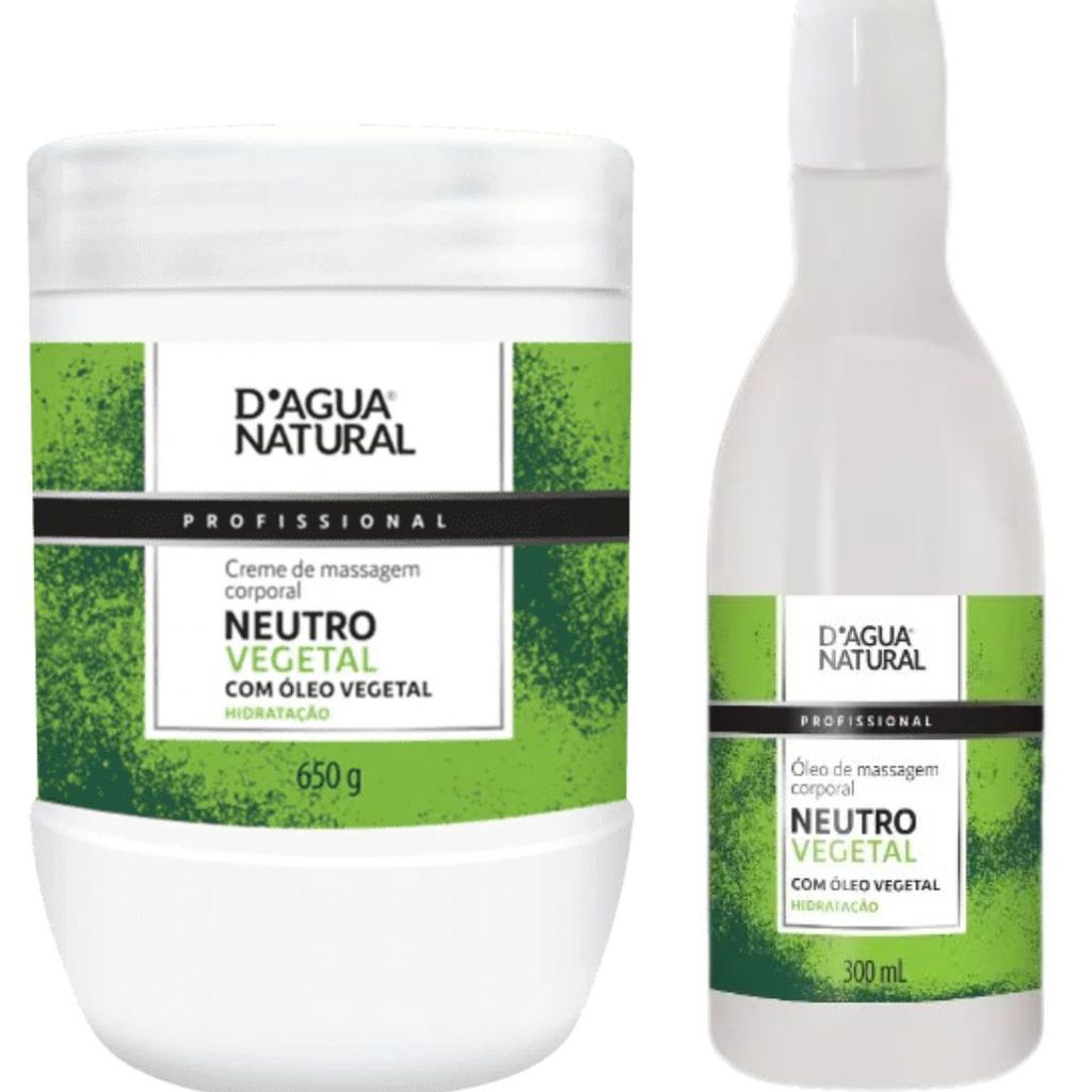 Kit Creme Neutro Vegetal 650g + Óleo Neutro Vegetal 300ml D’Água Natural – Massagem com Hidratação e Deslizamento