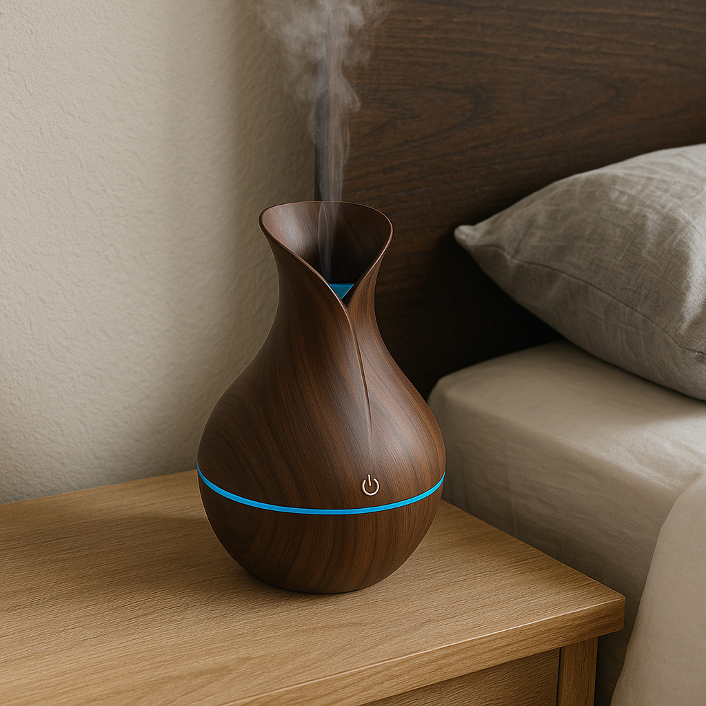 Umidificador de Ar em Formato de Vaso Marrom 200ml com Luz LED em Oferta na Shopee