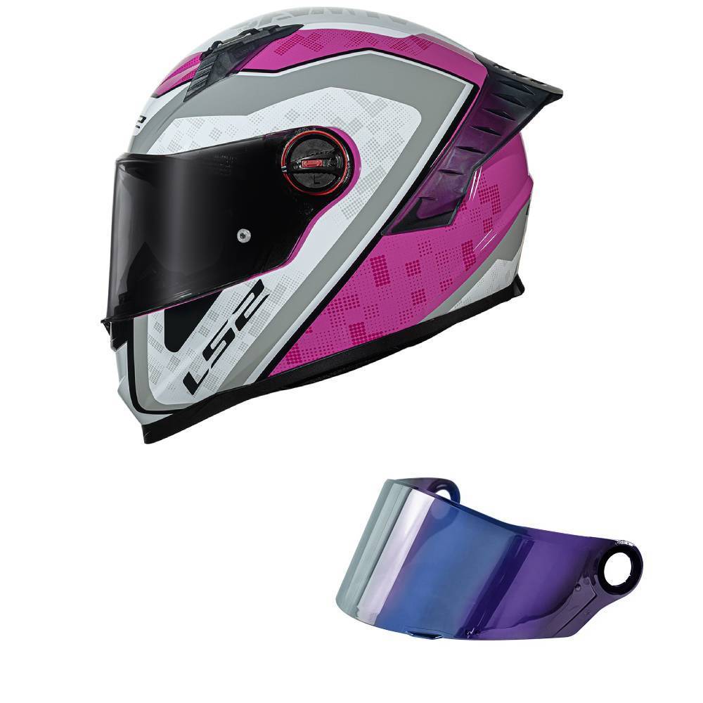 Capacete LS2 FF358 Pro Striker Cinza e Rosa Mais Viseira Camaleão