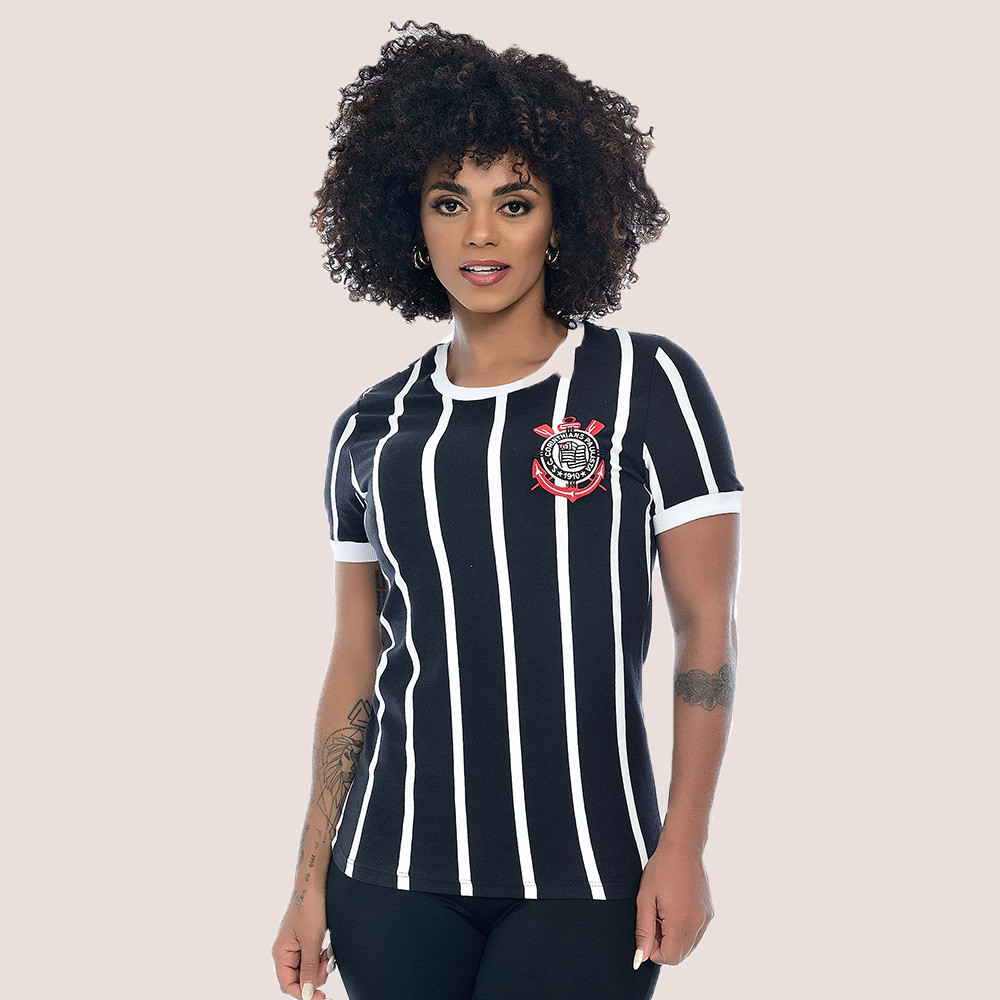 Camiseta Corinthiana Oficial Corinthians Retrô Listrada 1982 Democracia Feminino em Oferta na Shopee