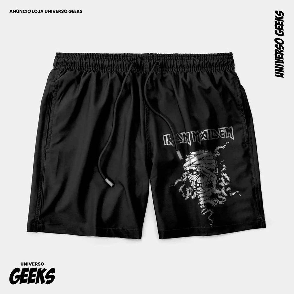 Bermuda Tactel Iron Maiden Short Confortável Com Elastano Ideal Lazer Treino Esportes Praia