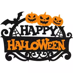 Decoração Porta Hall Placa Painel Grande Happy Halloween 3D em EVA com Glitter 50 cm