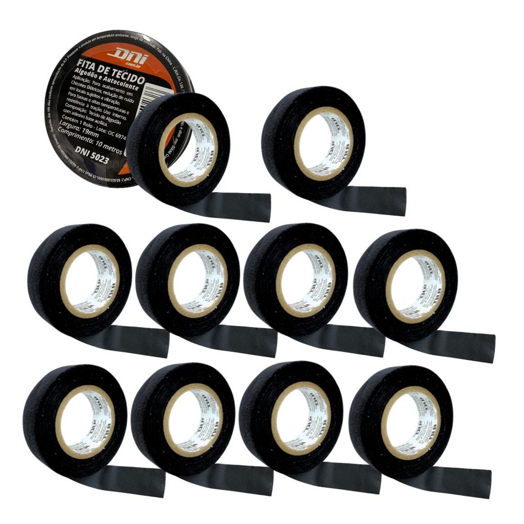 Kit 10 Fita Isolante Tecido 10m Chicote Elétrico Autocolante Fita Pano Anti Chama DNI5023 em Oferta na Shopee