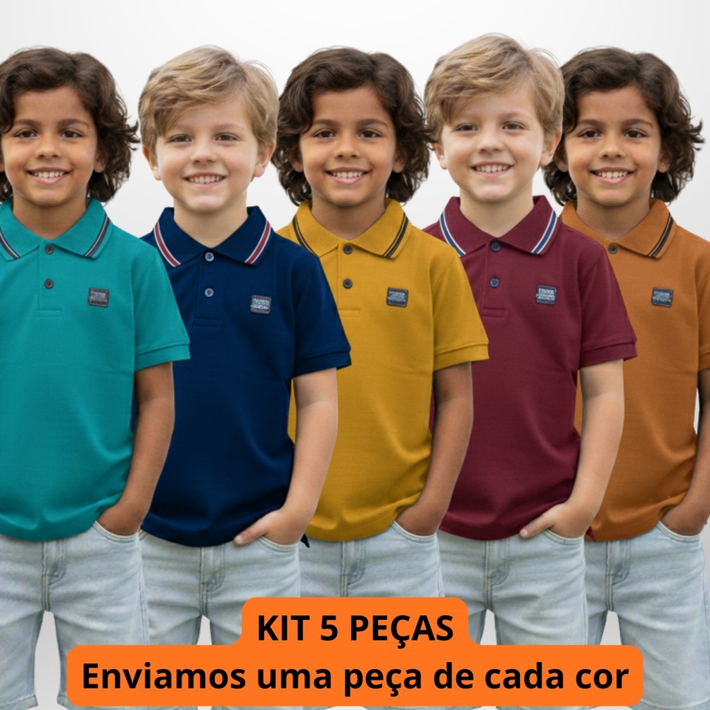 Kit 5 Camisa Masculina Gola Polo Infantil Manga Curta Verão Tecido Premium Camiseta Básica Ideal Para Qualquer Ocasião