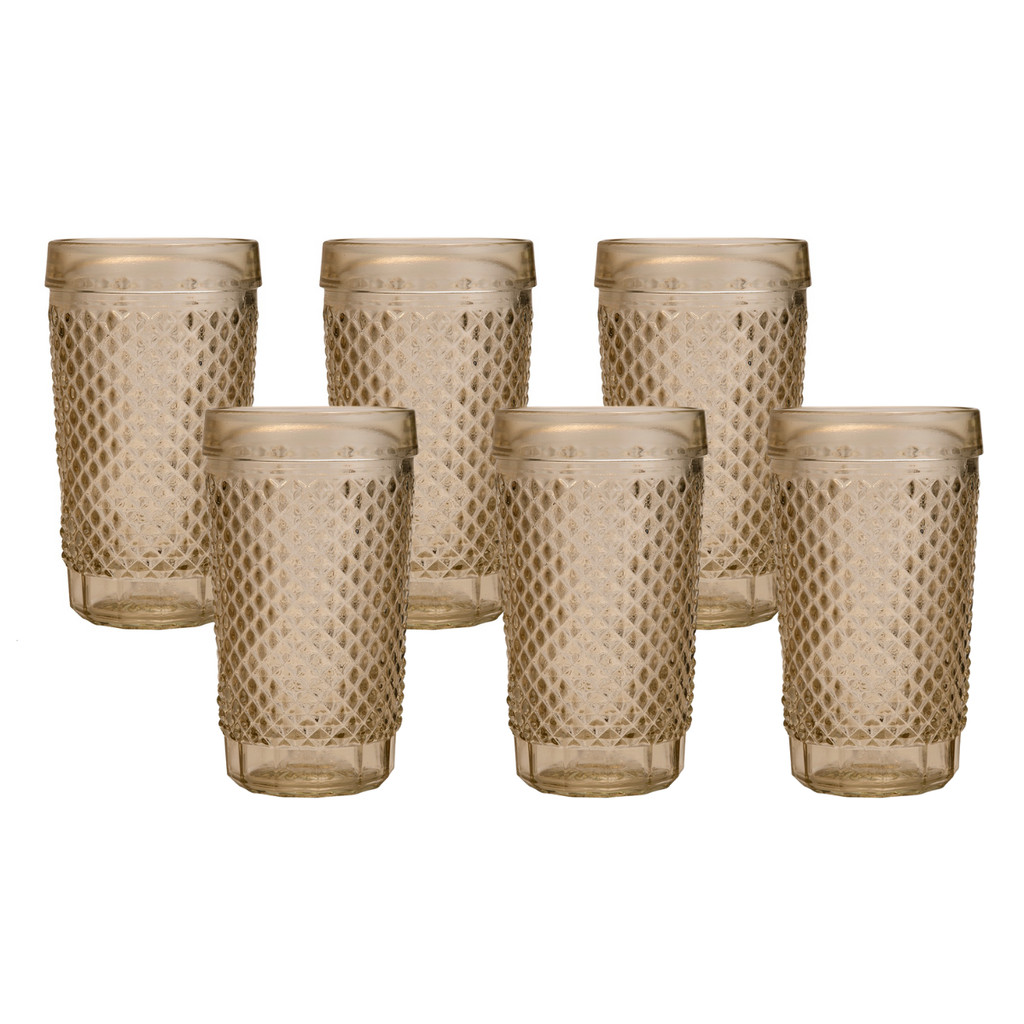 Kit 6 Copos Wheaton Barroco Gold 255ml Vidro Luxo Mesa