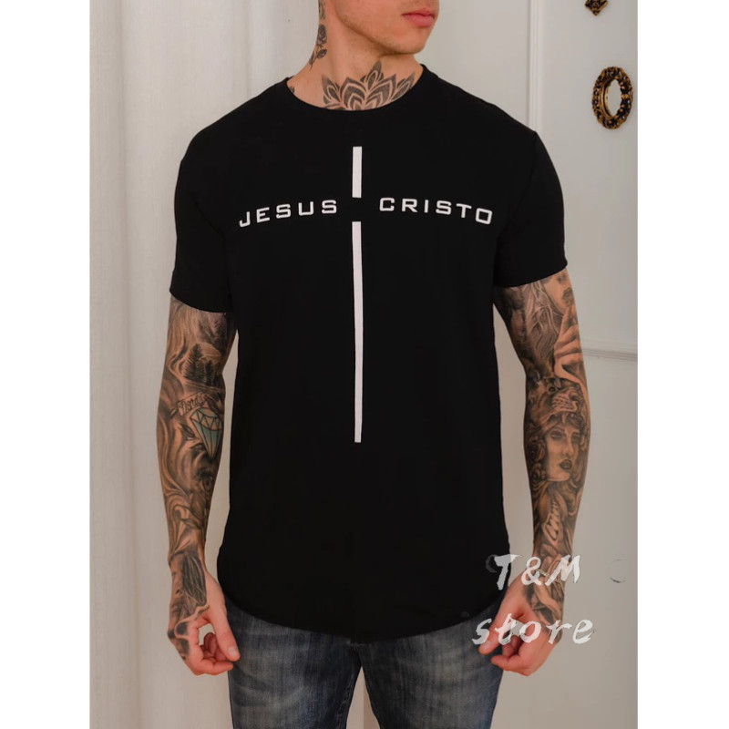 Camiseta long line manga curta Jesus Cristo